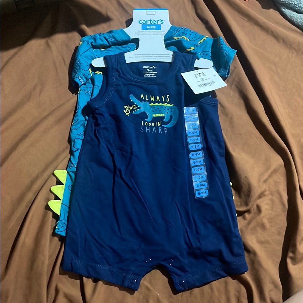 Carter's Navy and Teal Dinosaur Romper
